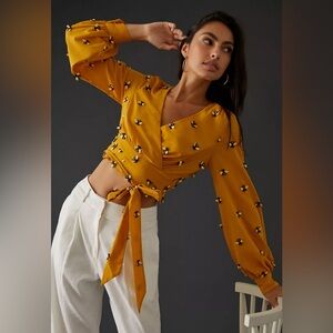 Maeve Embroidered Wrap Top Size 10